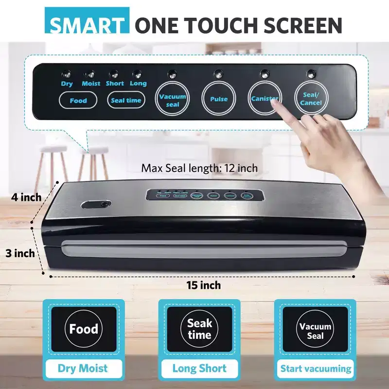MOVSSOU Vacuum Sealer Machine Food Sealer Food Preservation w/Starter Kit Dry Moist Food Modes