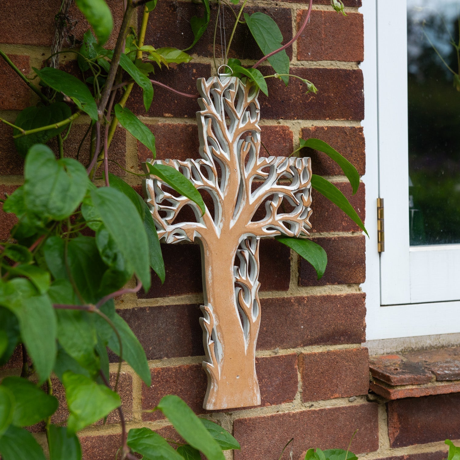 Tree of Life Cross Plaque with Whitewash Finish