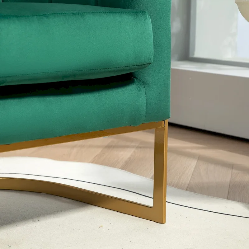Velvet Accent Armchair with Gold Metal Frame