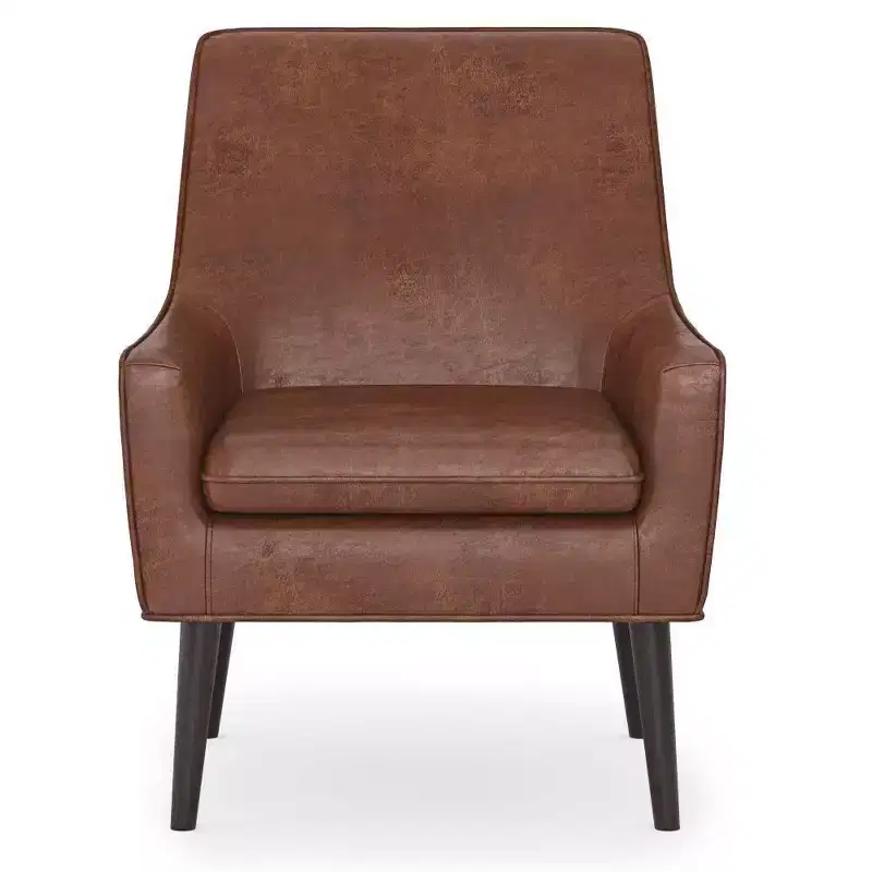 Warnock Accent Chair Distressed Saddle Brown - WyndenHall: Faux Leather, Rubberwood Legs