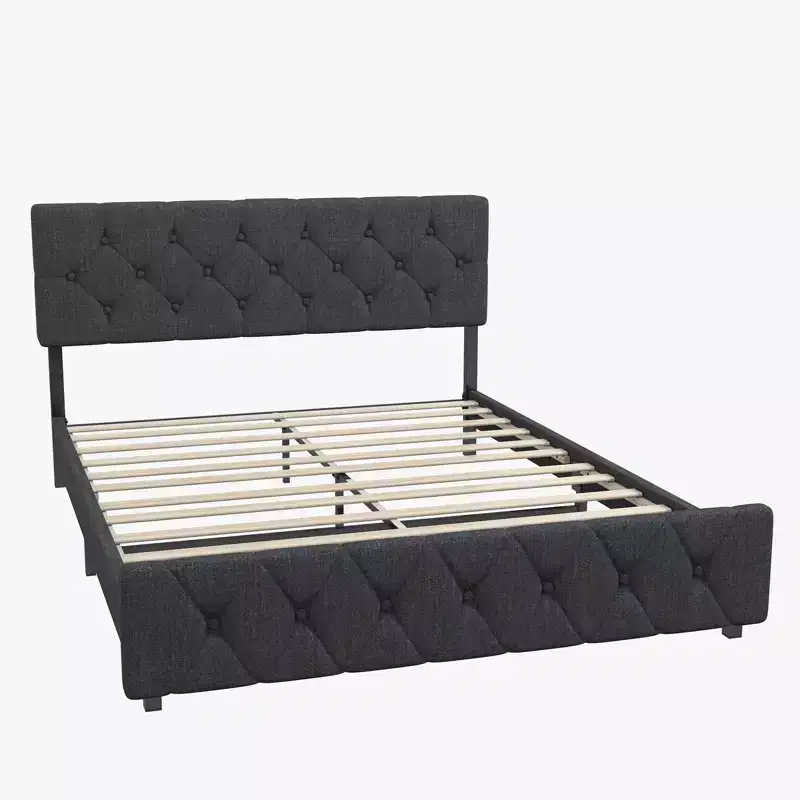 TROPOW Queen Size Bed Frame C Dark Gray Platform Bed with USB Ports & Adjustable Headboard, No Box Spring Needed (1-Pack)