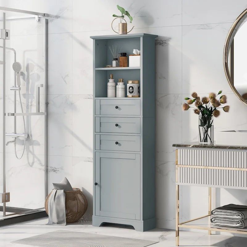 Tall Storage Cabinet with 3 Drawers and Shelves