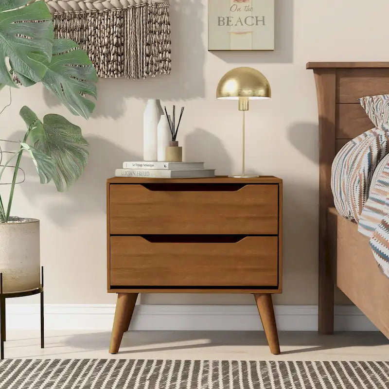 Mid-Century Modern Wood 2-Drawer Nightstand