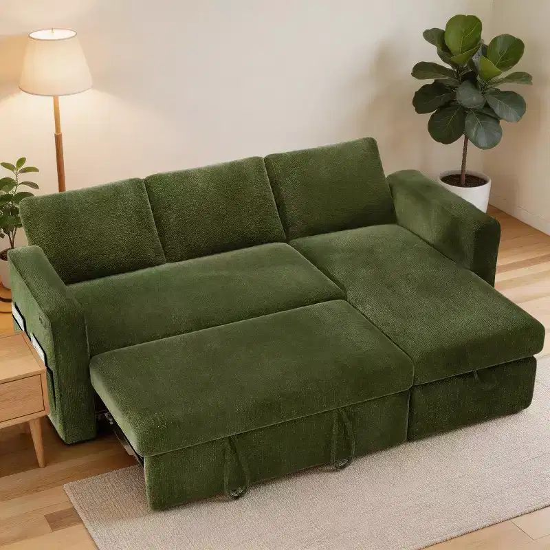 Dyonery 81 Sectional Sleeper Sofa, L-Shaped Pull Out Couch with Reversible Storage Chaise, USB, Reclining Backrest