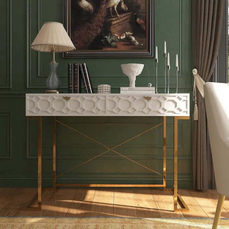 Glossy Home Office Writing Desk with Storage Drawers