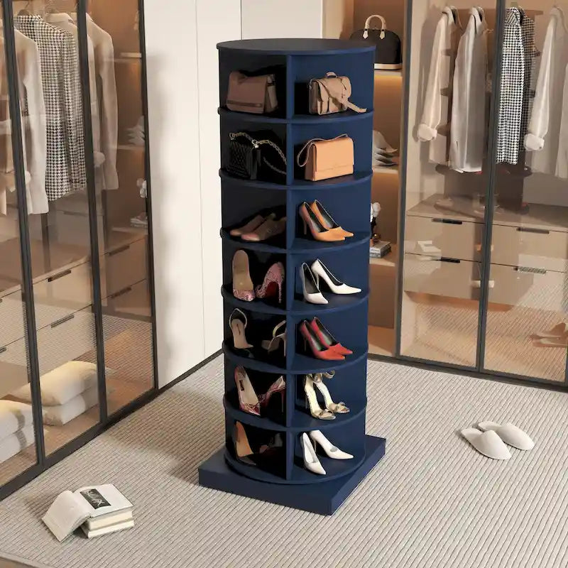 Blue 360 Rotating Shoe Cabinet with 7 Layers for Living Room
