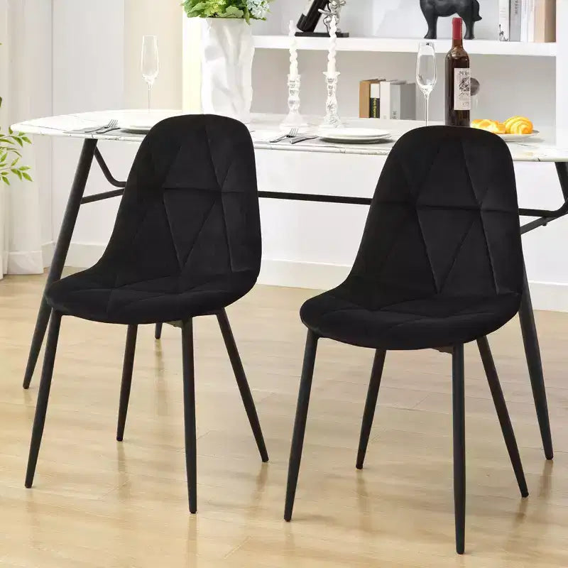 Set of 2 Upholstered Velvet Dining Chairs with Metal Legs and High Back, for Kitchen and Dining Room