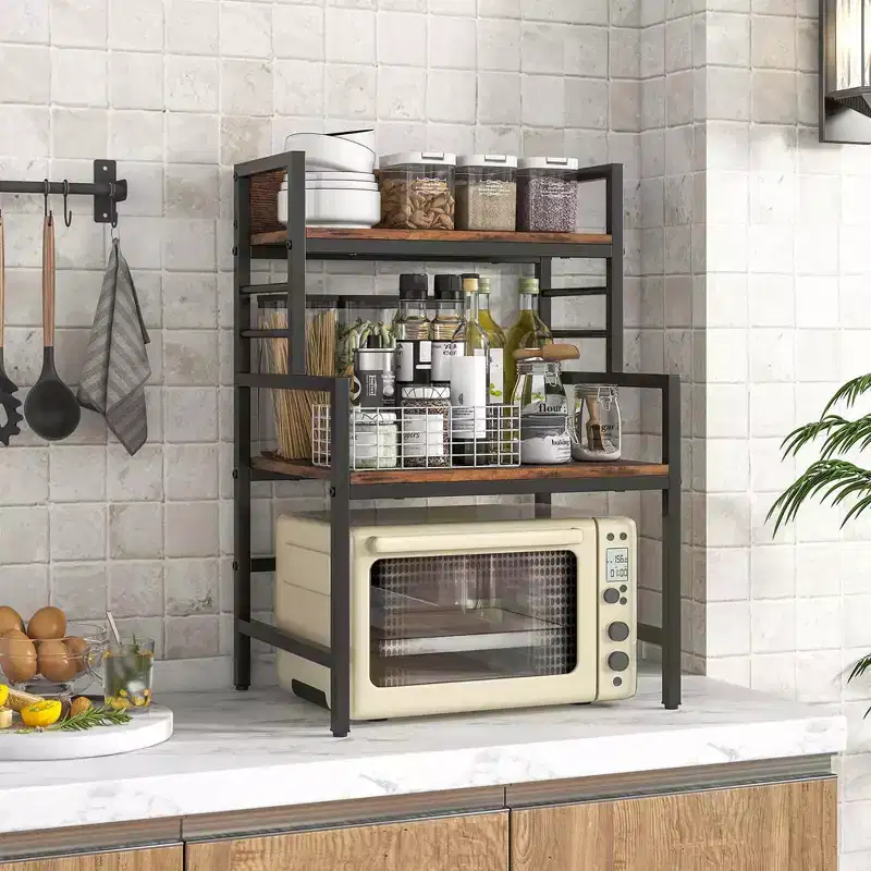 Costway 3-Tier Microwave Stand with Storage Shelves Heavy-Duty Metal Frame Rack Organizer