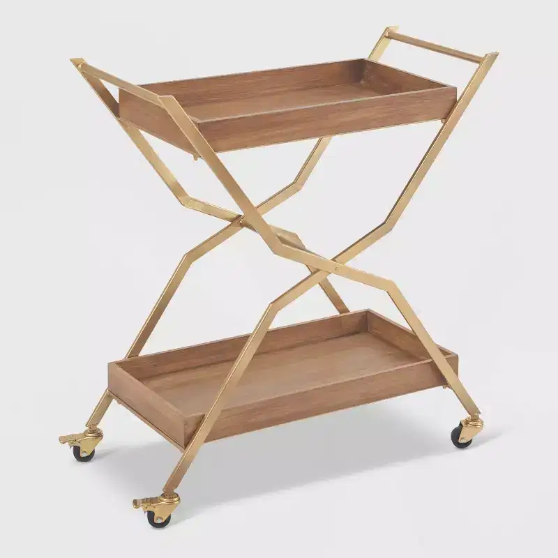 Jolie Bar Cart Gold - Adore Decor: Modern Steel Frame, Rubberwood Surface, Indoor Beverage Serving Cart