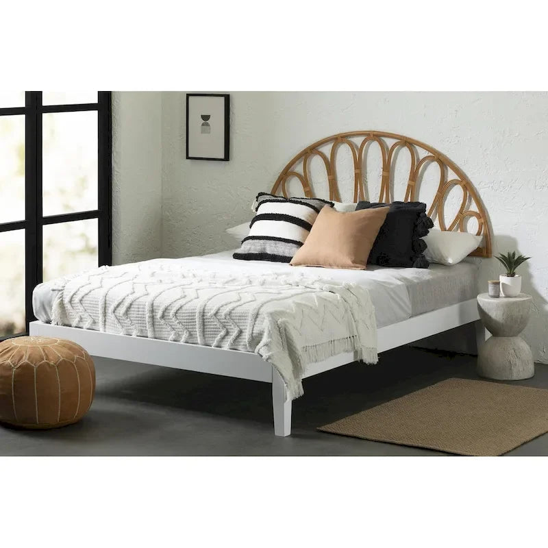 Wall-Mounted Rattan Headboard | Flower Petal Design | Bohemian Handcrafted | Natural