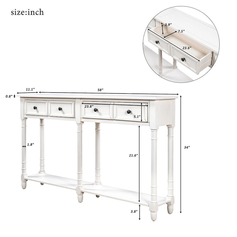 2-Drawer Console Table with Bottom Shelf