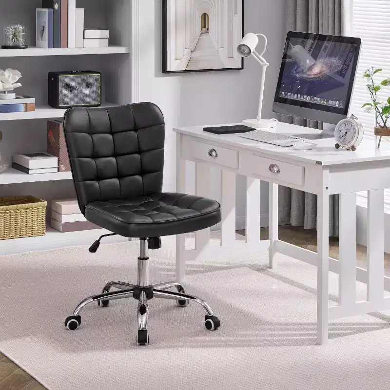Modern Mid-Back Armless Office Chair | Faux Leather | 300 lb | Swivel & Height Adjustable
