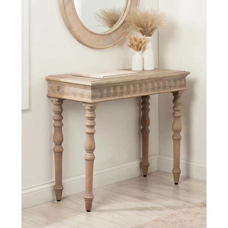 Carved Wood Console Table - 36x14x30