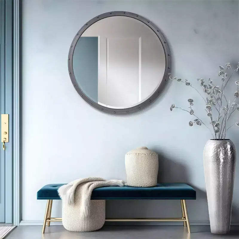 Howard Elliott Fordham Metal Framed Industrial Mirror with Rivet Details