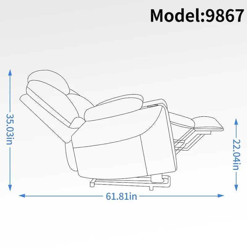 Power Lift Recliner | 8-Point Massage | Lumbar Heat | Dual USB | Steel Cup Holders | Blue
