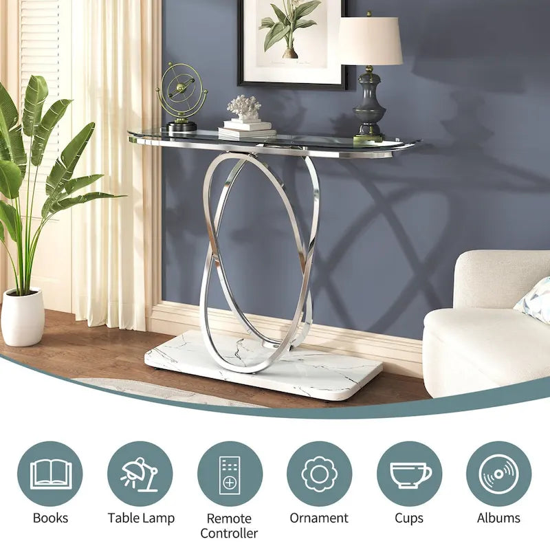 43.3 Inches Console Table with Geometric Base Modern Sofa Table for Entryway Living Room