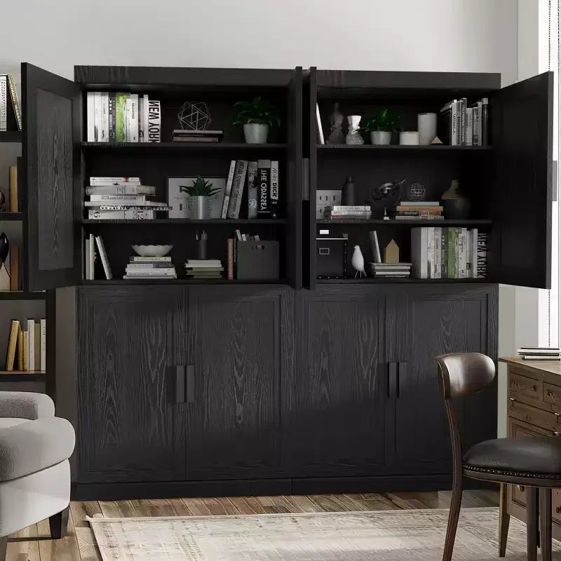 62 High Black Wood Grain Decorative Storage Cabinet with Sufficient Space for 12 Shelves