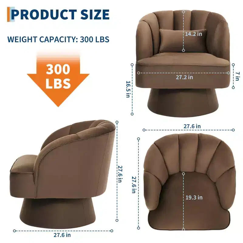 Modern Swivel Barrel Accent Chair, 360 Degree Velvet Upholstered Armchair with Striped Backrest & Plush Padding, Comfy Round Lounge Chair 2 PCS