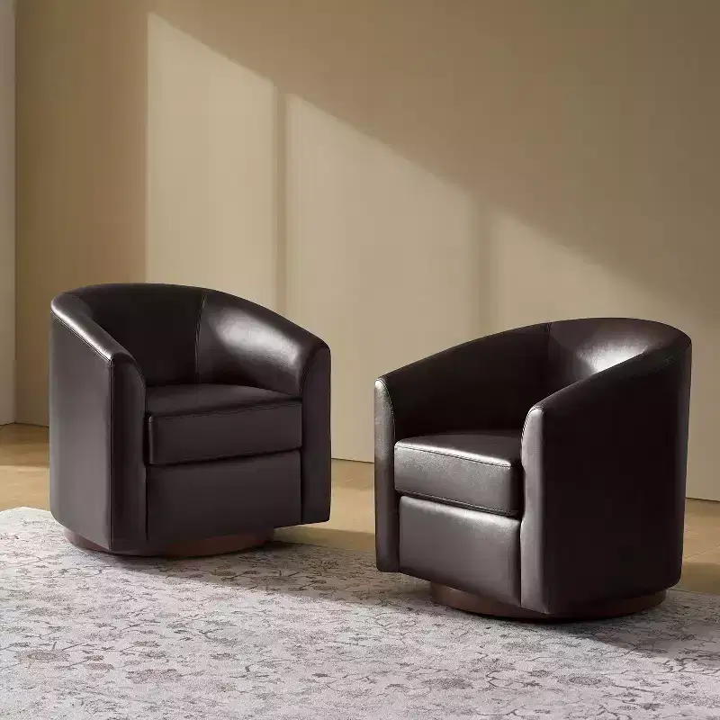 Set of 2 Jessie 30.5 Wide Modern Swivel Barrel Faux Leather Chair with Solid Wood Base|ART OF LIVING DESIGNS