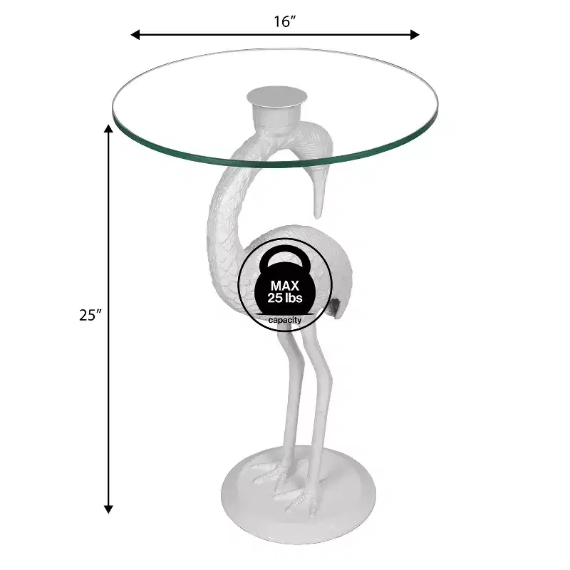 JONATHAN Y Blanche 25 Classic Mid-Century Glass Top Flamingo End Table