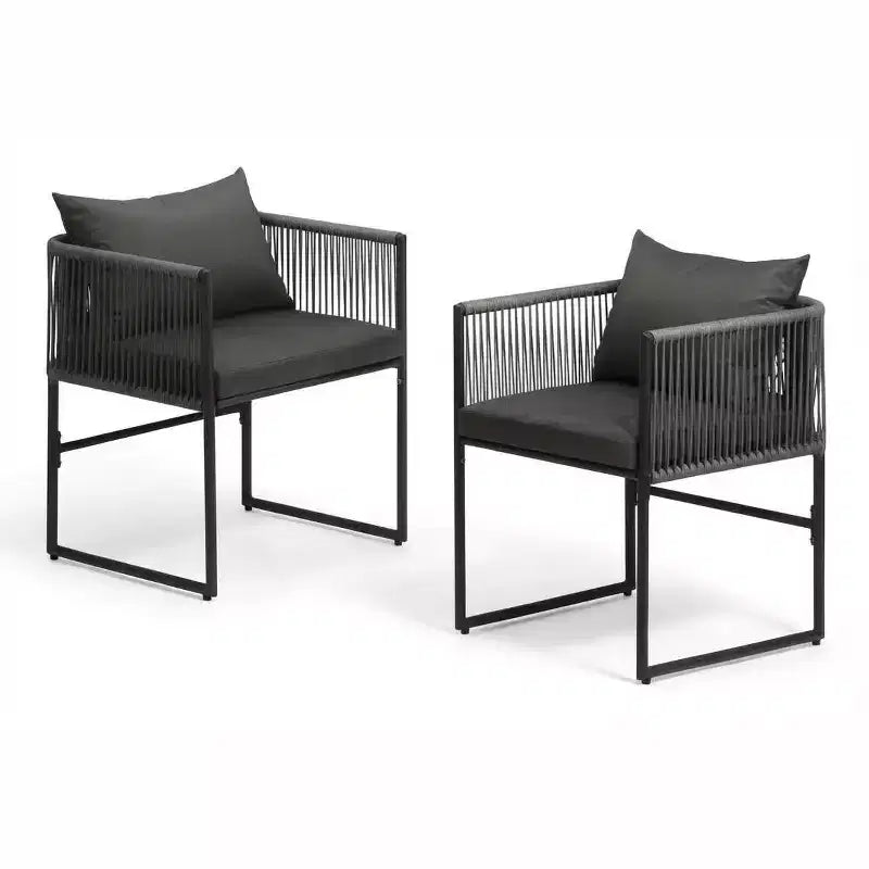 Modern PE Rattan Garden Chair Set of 2 with Cushions, Weatherproof Outdoor Furniture for Patio, Balcony or Terrace, Comfortable Seating