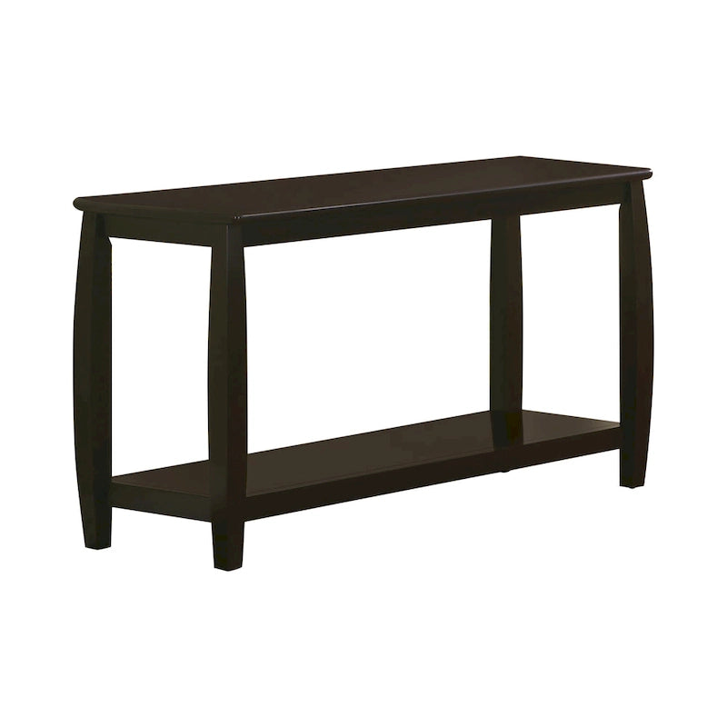 Dark Brown Solid Wood Sofa Console Table with Lower Shelf Curved Legs