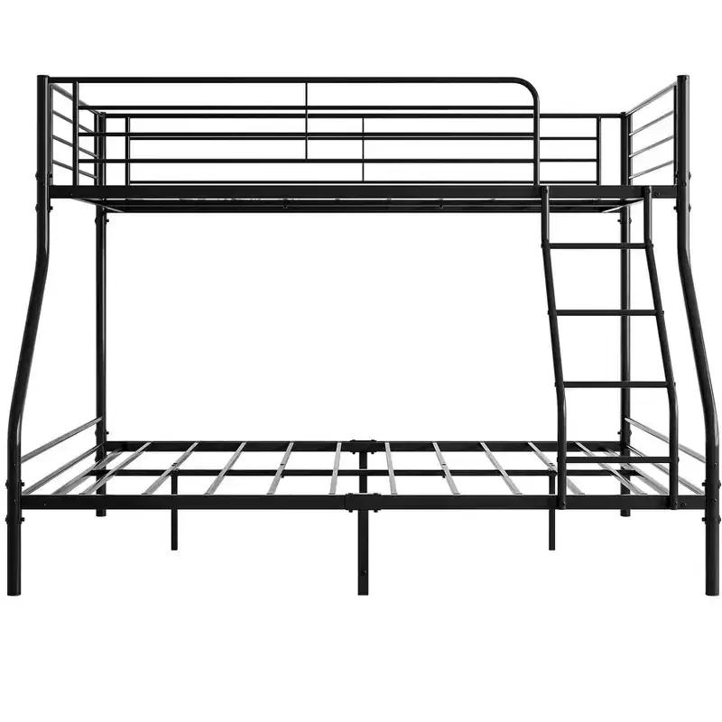Twin-Over-Full Metal Bunk Bed with Ladder and Enhanced Upper-Level Guardrail, Black - ModernLuxe