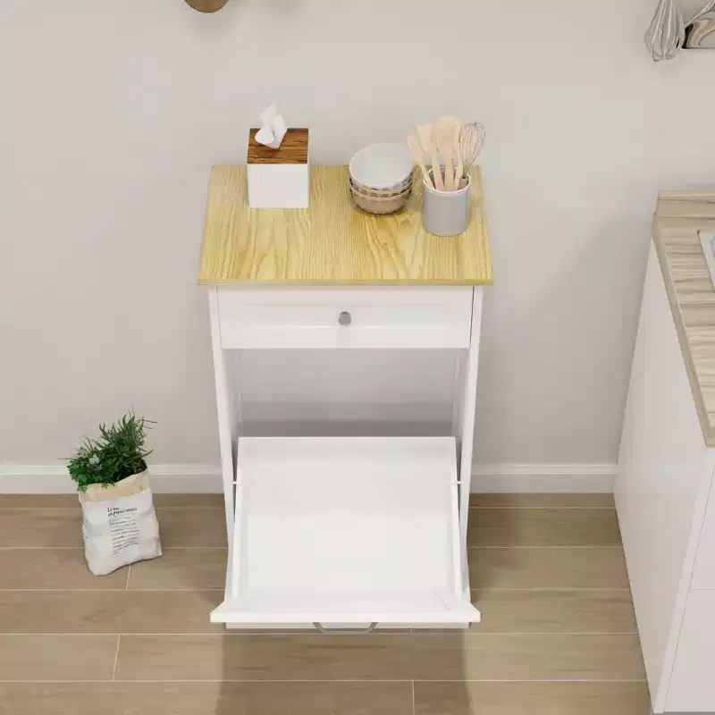 AndMakers 19.68 in. W x 13.77 in. D x 35.62 in. H Ready to Assemble Trash Can Kitchen Cabinet