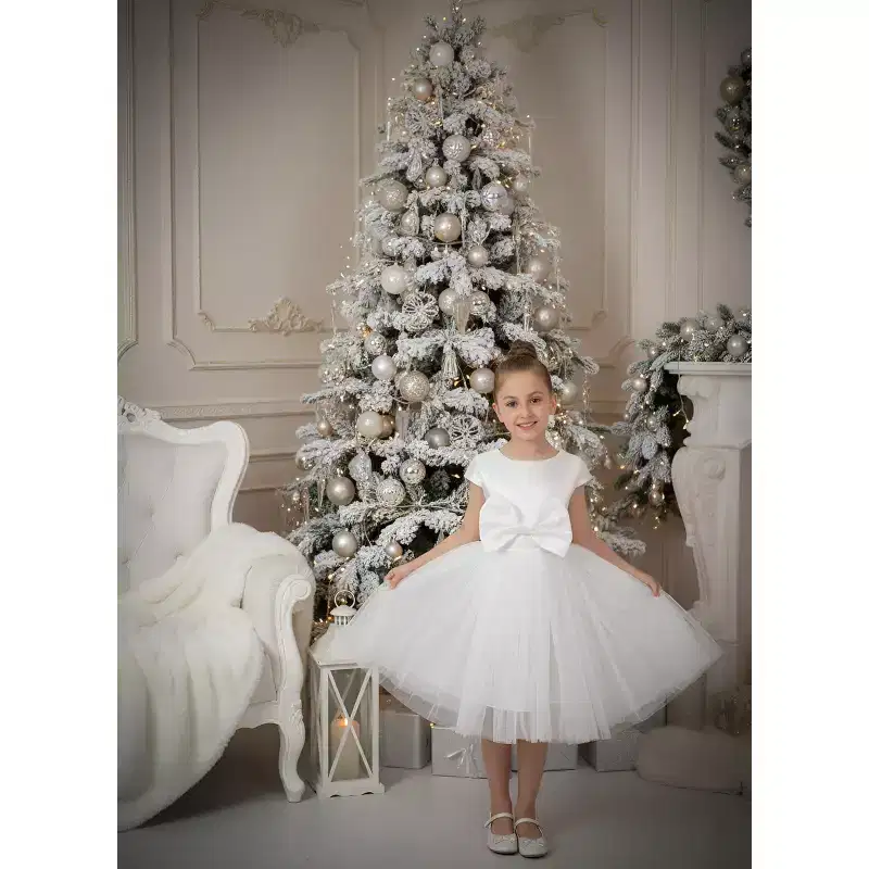 2Bunnies Girls' 3T-9yr Toddler Satin A-Line Bow Tulle Flower Girl Dress