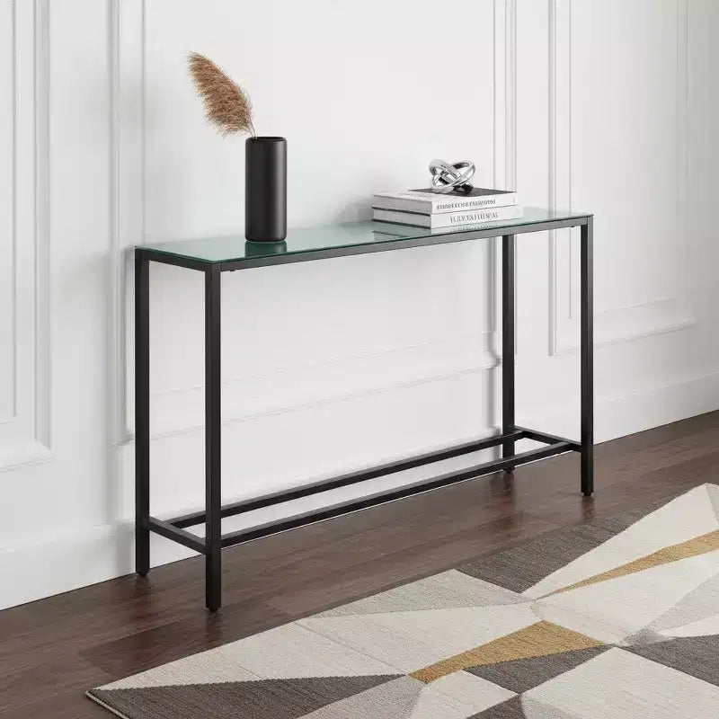 HomeRoots 56 Black Mirrored Glass Console Table