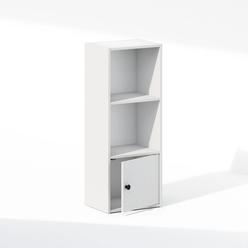 3-Tier Standing Shelf Bookcase with 1 Door Storage Cabinet, White