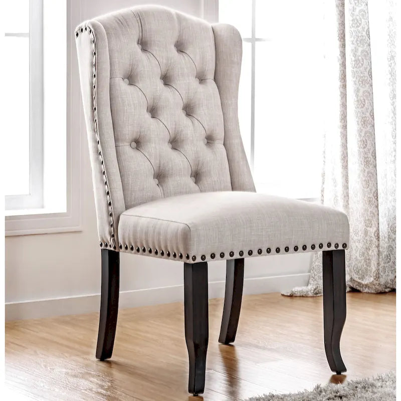 Traditional Button-Tufted Wingback Dining Chair with Nailhead Trim
