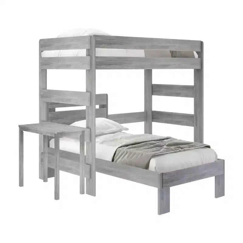 Plank+Beam Solid Wood Farmhouse Twin over Twin L-Shaped Bunk Bed Bed with Desk