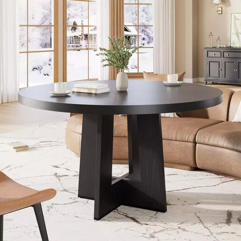 Modern 47 Inch Round Dining Table for 4 to 6, Kitchen Dinner Table with Sturdy Pedestal Base, Space Saving Circle Dining Room Table for Small Spaces