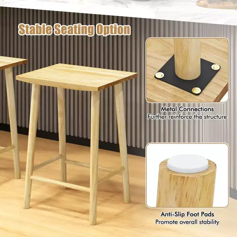 Costway 25.5 Counter Height Stool Set of 2/4 with Footrest & Solid Wood Frame Natural