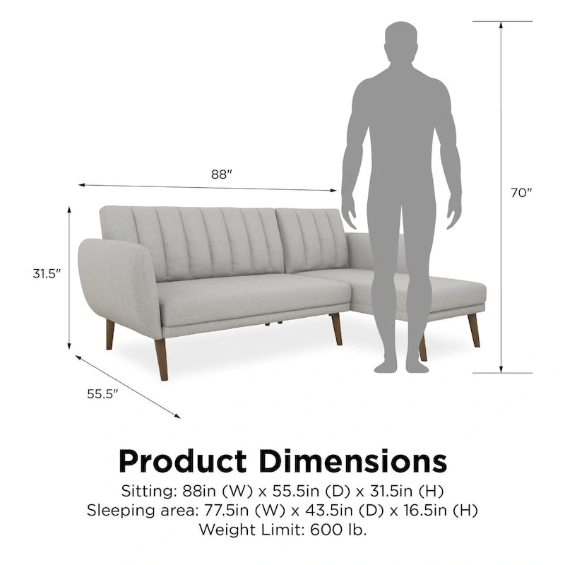 Sectional Futon Sofa Bed, Convertible Sleeper, Modern Living Room Couch