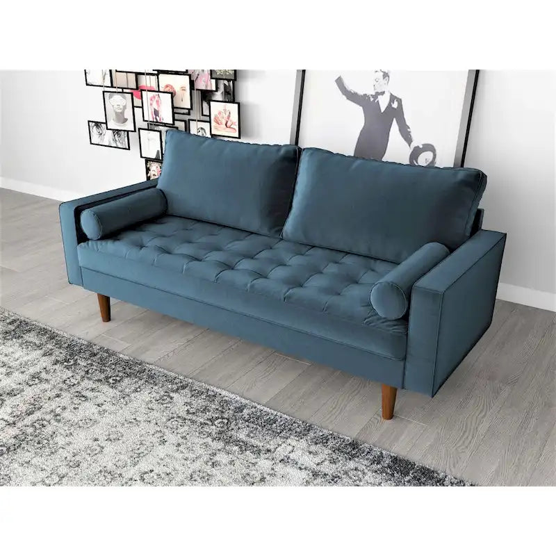 Mid-Century Modern Faux Leather Sofa with Track Arms