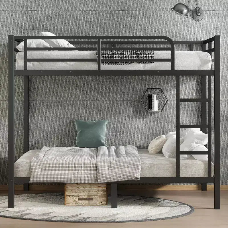 Full over Full Metal Bunk Bed 鈥?Heavy-Duty Steel Frame, Under-Bed Storage, Black & White