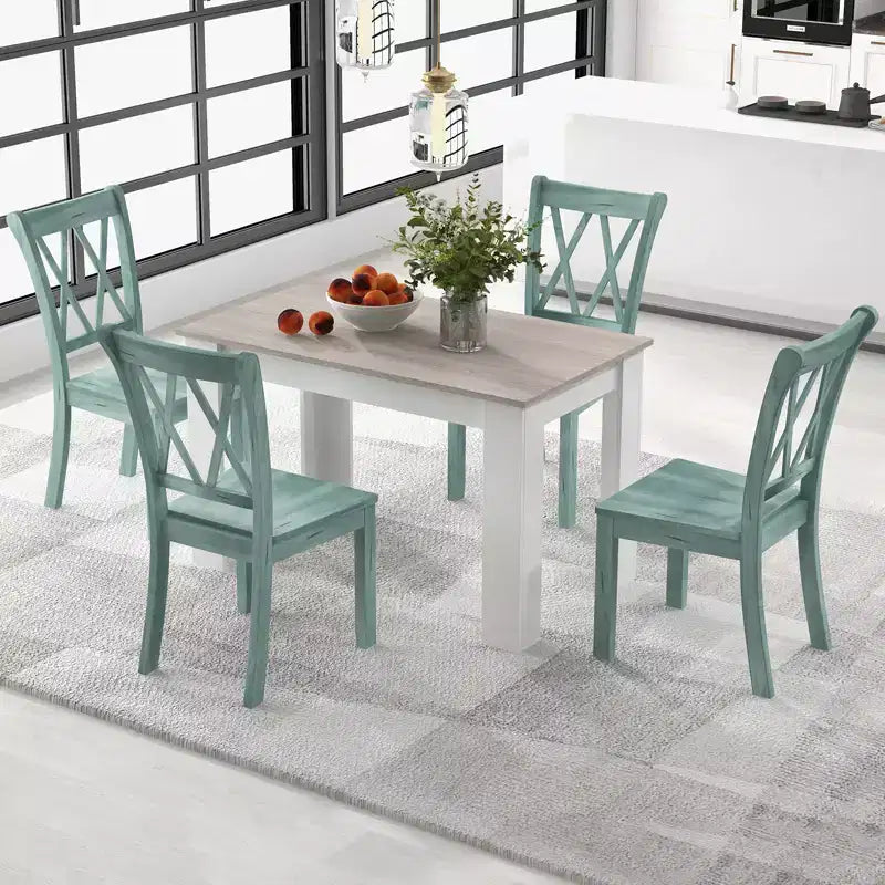 Costway 5 PCS Dining Set Modern Rectangle Table & 4 Rubber Wood Chairs Kitchen Breakfast