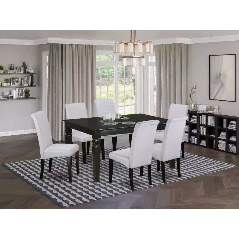 HomeStock 7-Piece Black Finish Solid Wood Top Dining Table with 6 Parson-Chairs