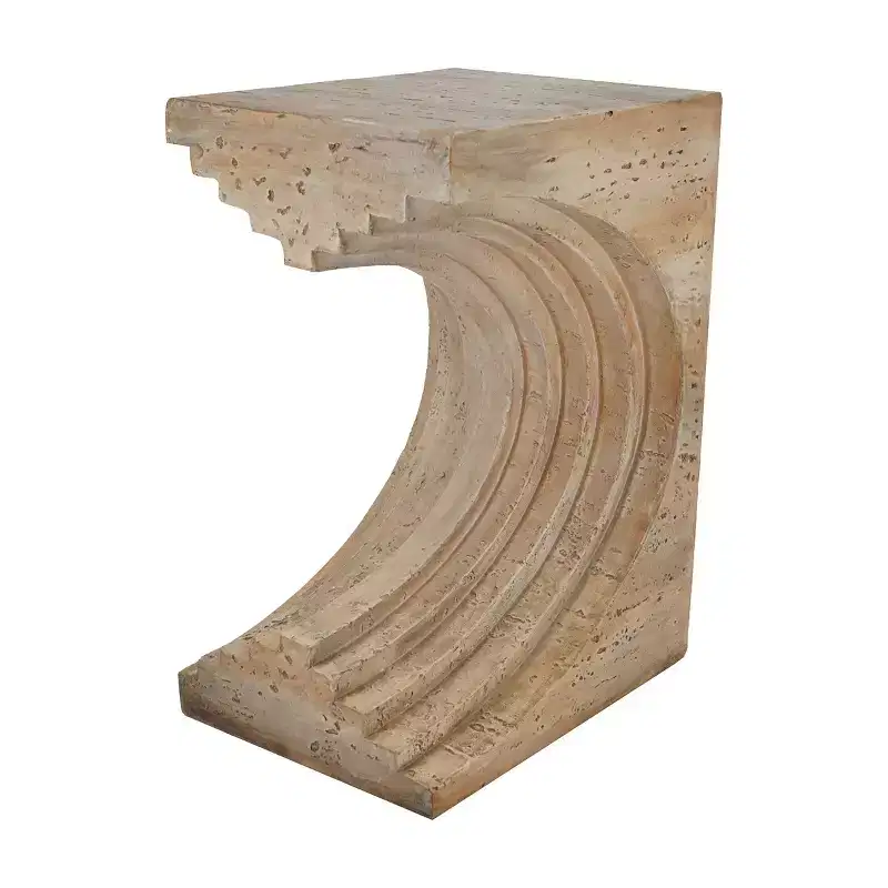 GDFStudio Taehyung Modern Lightweight Concrete Sculptural Arched Side Table with Faux Travertine Finish