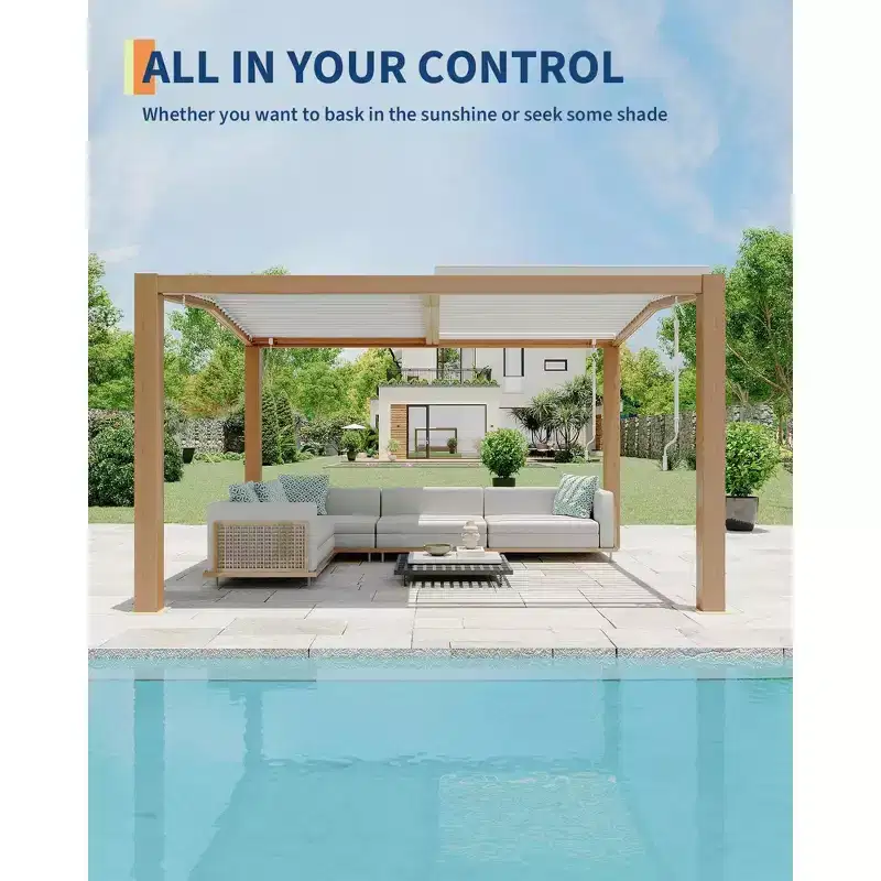 11'x13' Outdoor Pergolas with Adjustable Louvered Roof, Reinforced Aluminum Frame, Outdoor Gazebo for Deck Patio Backyard Garden