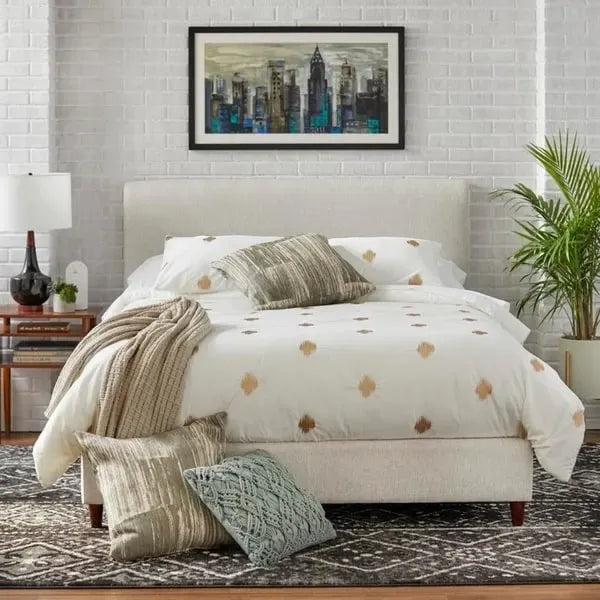 Upholstered Queen Platform Bed, Tufted Headboard, Solid Wood Frame