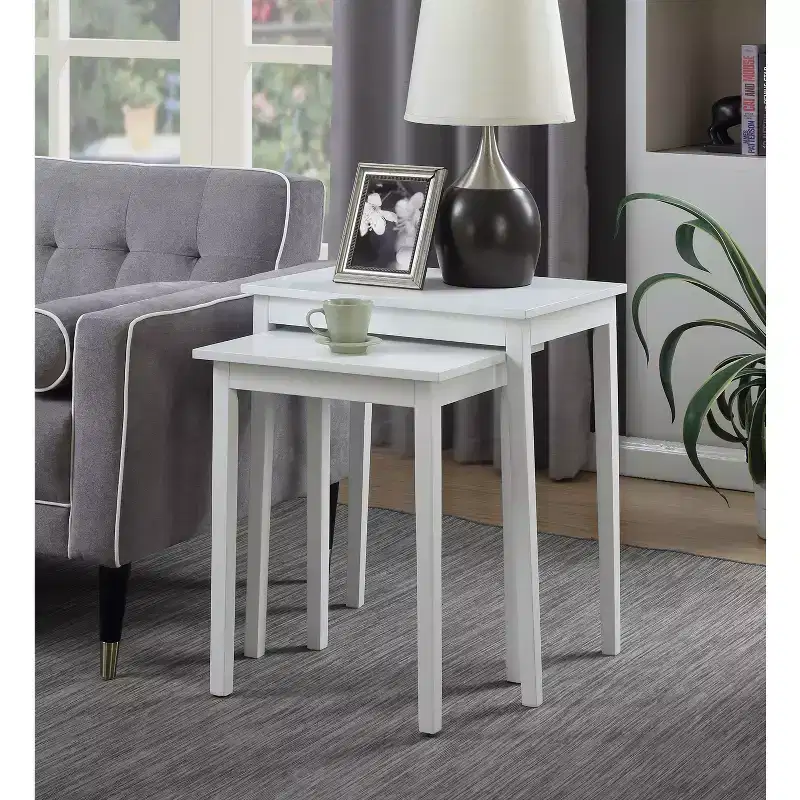 HomeStock Belmont Three Tier End Table with Hidden Storage Drawer, Open Shelves and Nickel Knob Perfect for Organizing Accessories