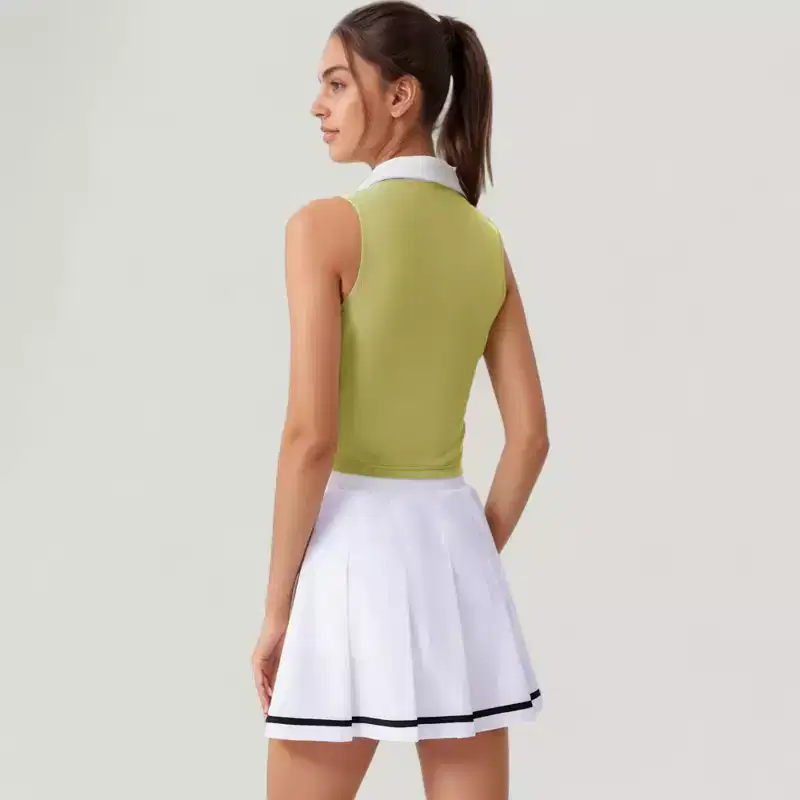 Anna-Kaci Active Women's Two-Piece Tennis Set with Sleeveless Polo Crop Top and Pleated High Waist Skirt