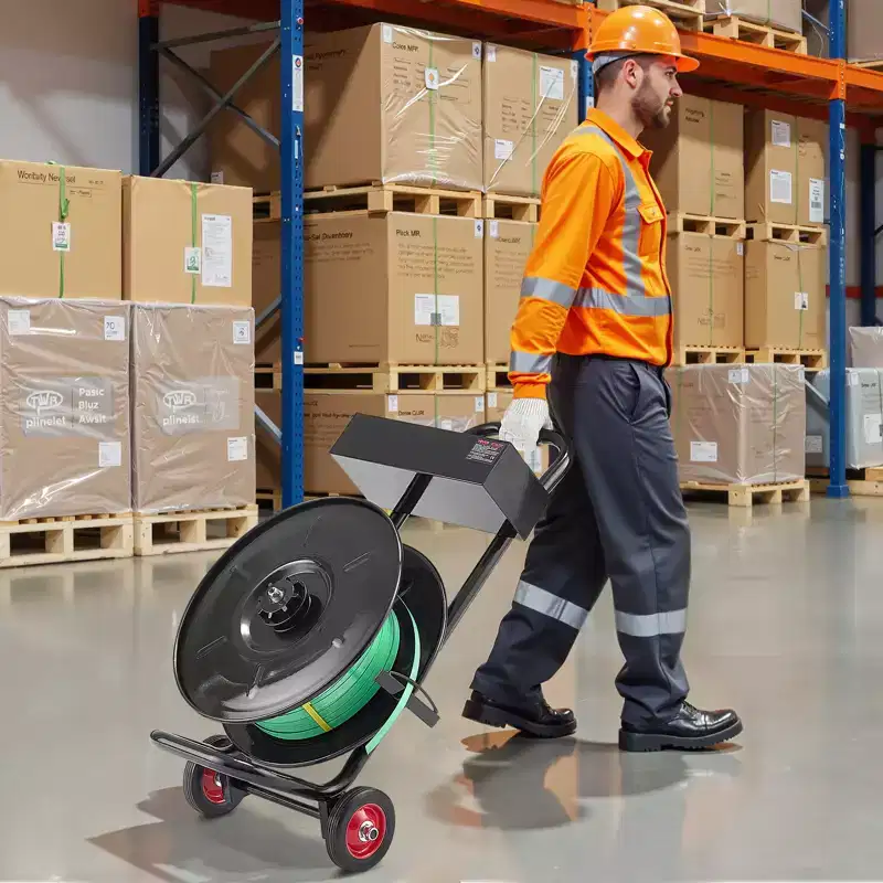 VEVOR Banding Strapping Cart, Fit for PET / PP / Polyester Strapping Coils with 8 inches Core Size, Heavy Duty Strapping Dispenser Equipped, Black