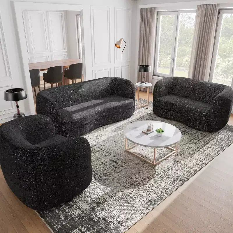 HOMES: Inside + Out 85" Pinehush Boho Curved Boucle Fabric Sofa with Pocket Coil Cushions