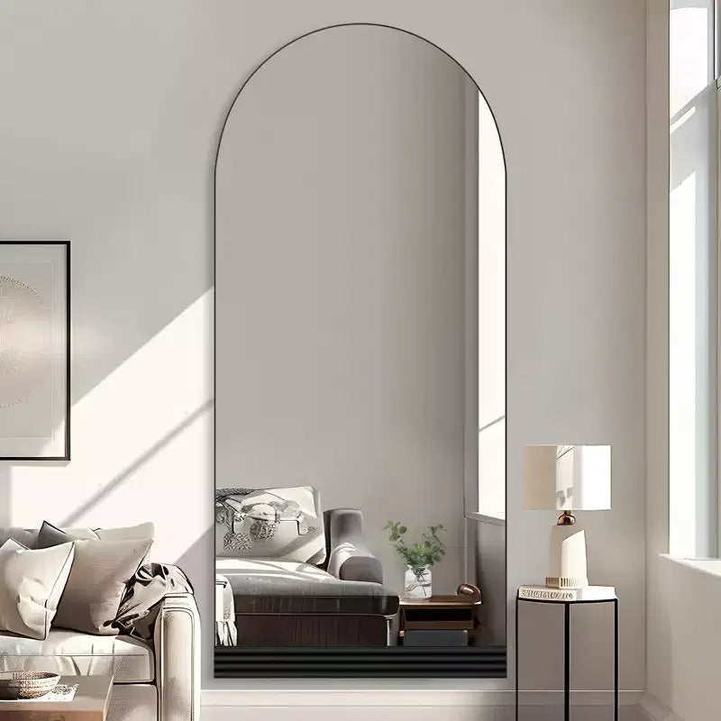 Dovelina Arched Wood Full Length Mirror Freestanding Floor Mirror
