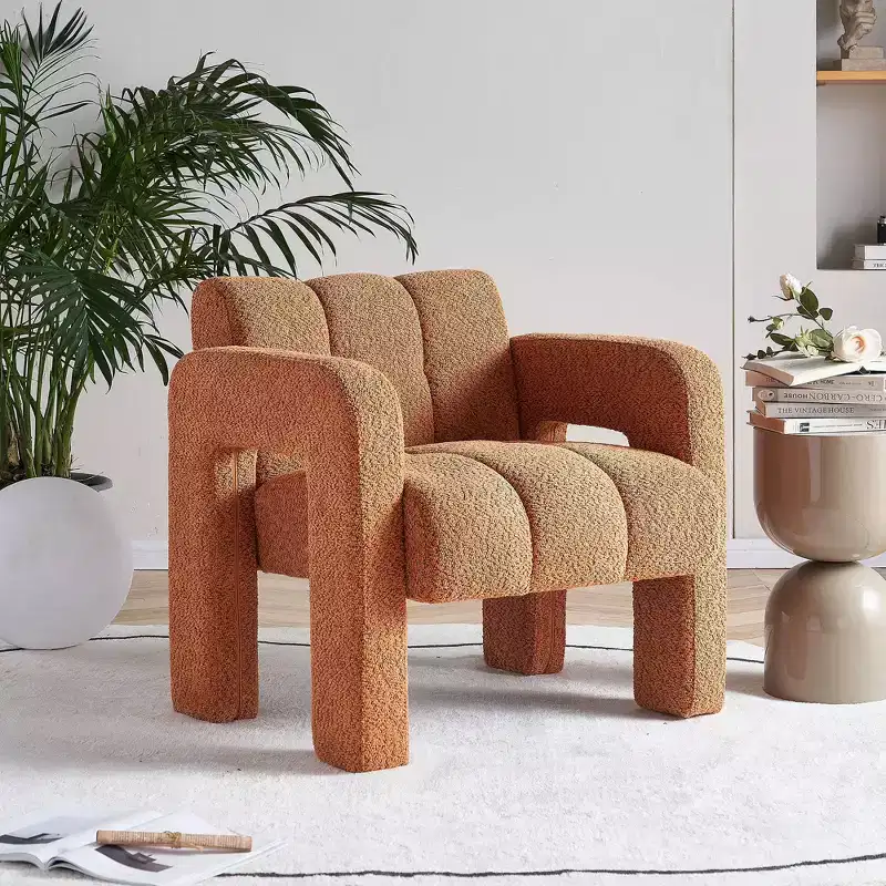 Wide Boucle Accent Chair – Black / Orange / White, Single Seat