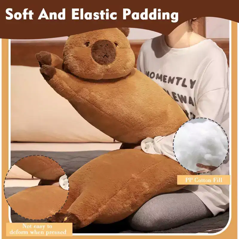 TITQWOP Long Capybara Plush Pillow,Cute Capybara Stuffed Animals Plushie Sleeping Hugging Body Pillow,Kawaii Capybara Soft Doll Toy